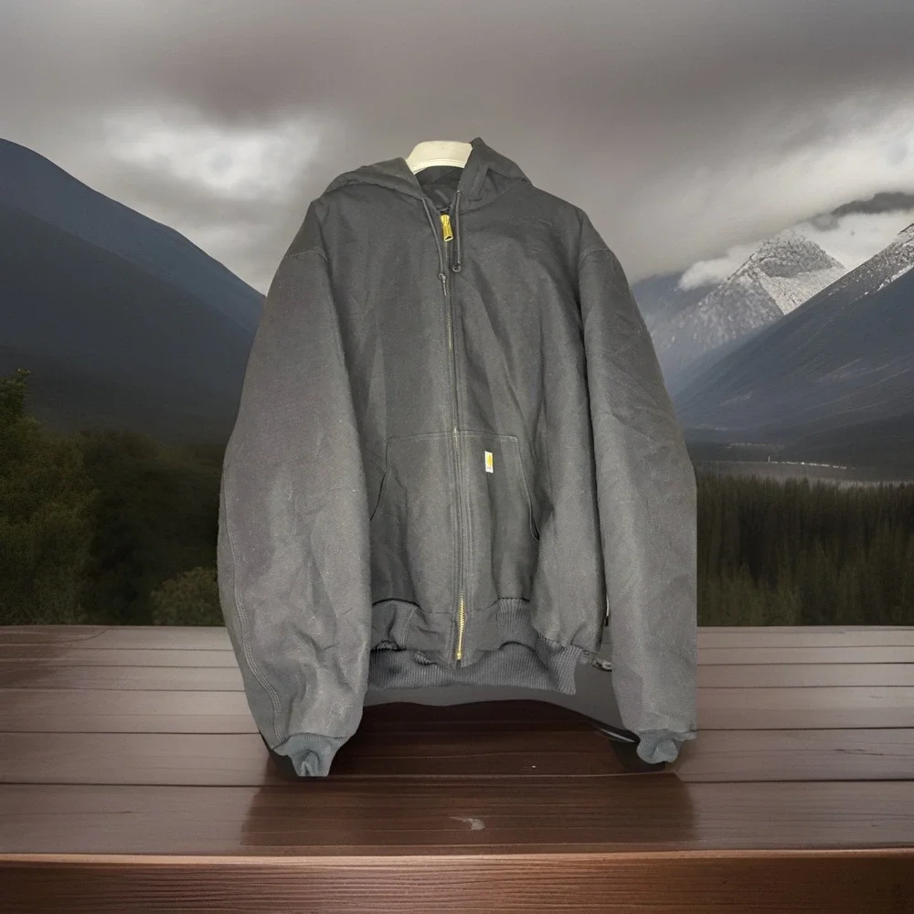 Carhartt J140 Black‎ Active Jacket 2XL Tall USA Workwear Hooded Zip